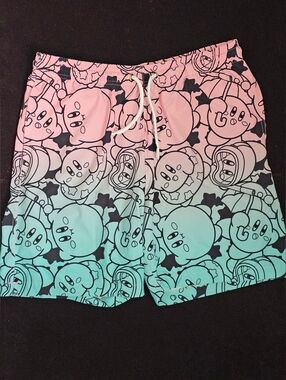 Kirby Gradient Board Shorts - Pink to Teal Character Print Medium